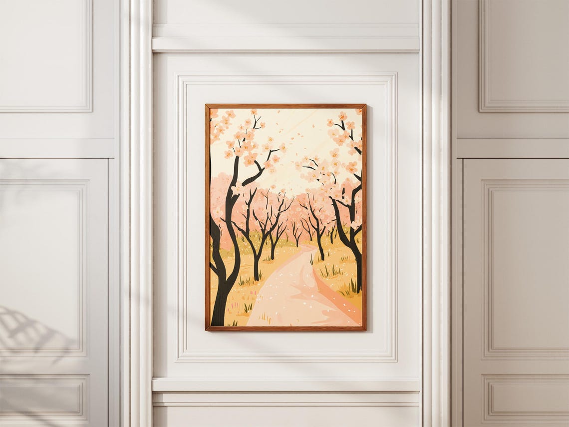 Pink Blossom Orchard Path Spring Trees Falling Petals Poster - Image 2