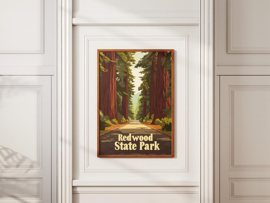 Redwood National State Parks California Poster Redwood Forest Art Print Tall Trees Nature Landscape California Travel Poster Vintage - Image 2
