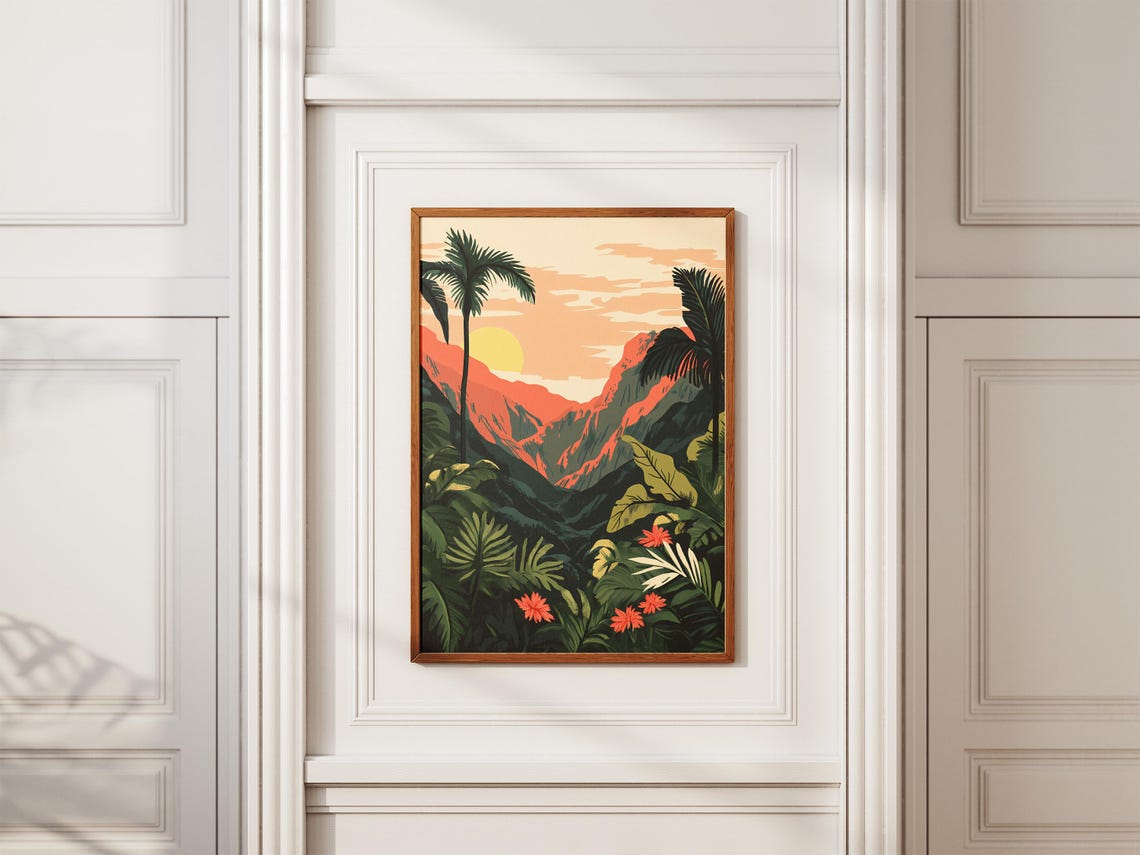 Peru Tropical Sunset Jungle Gorge Palm Trees Landscape Poster - Image 2