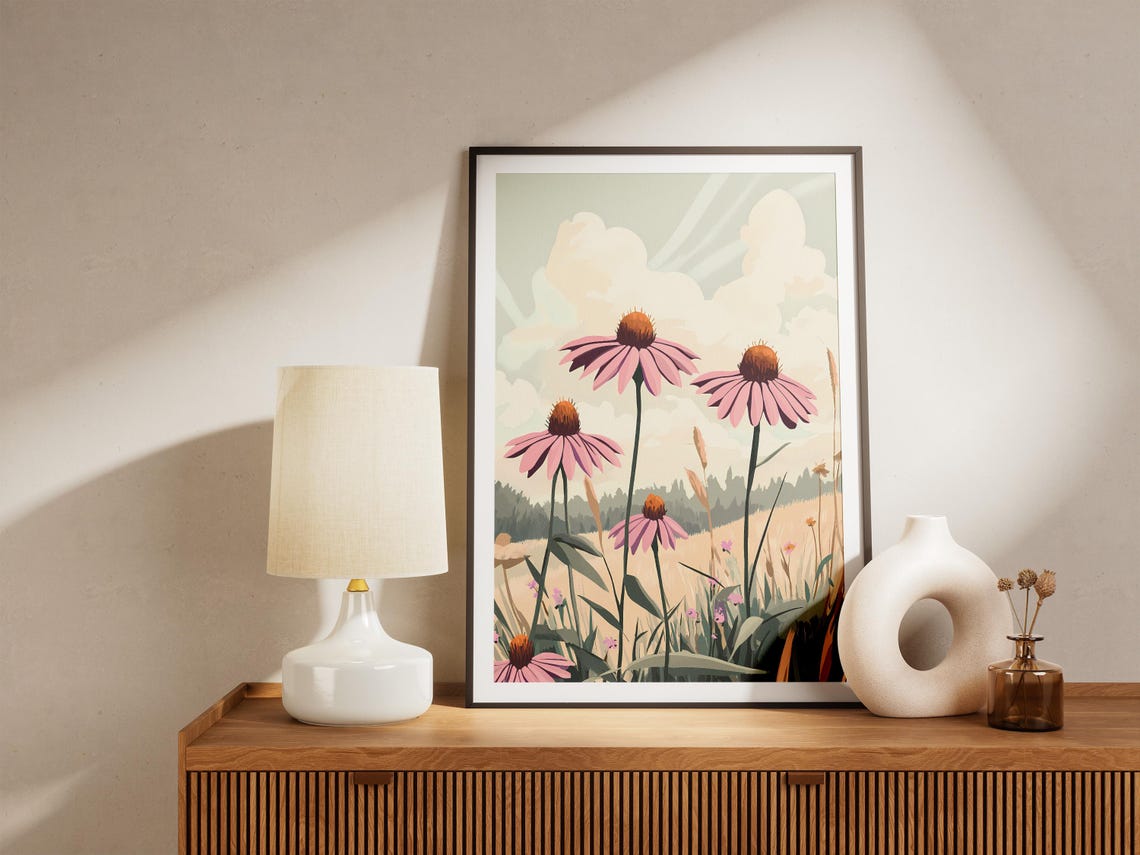 Pink Coneflower Prairie Meadow Botanical Illustration Poster - Image 5
