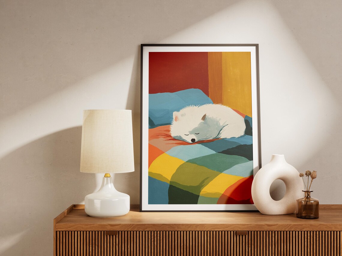 Sleeping Pomeranian Dog Matisse Inspired Abstract Pet Portrait Poster - Image 4