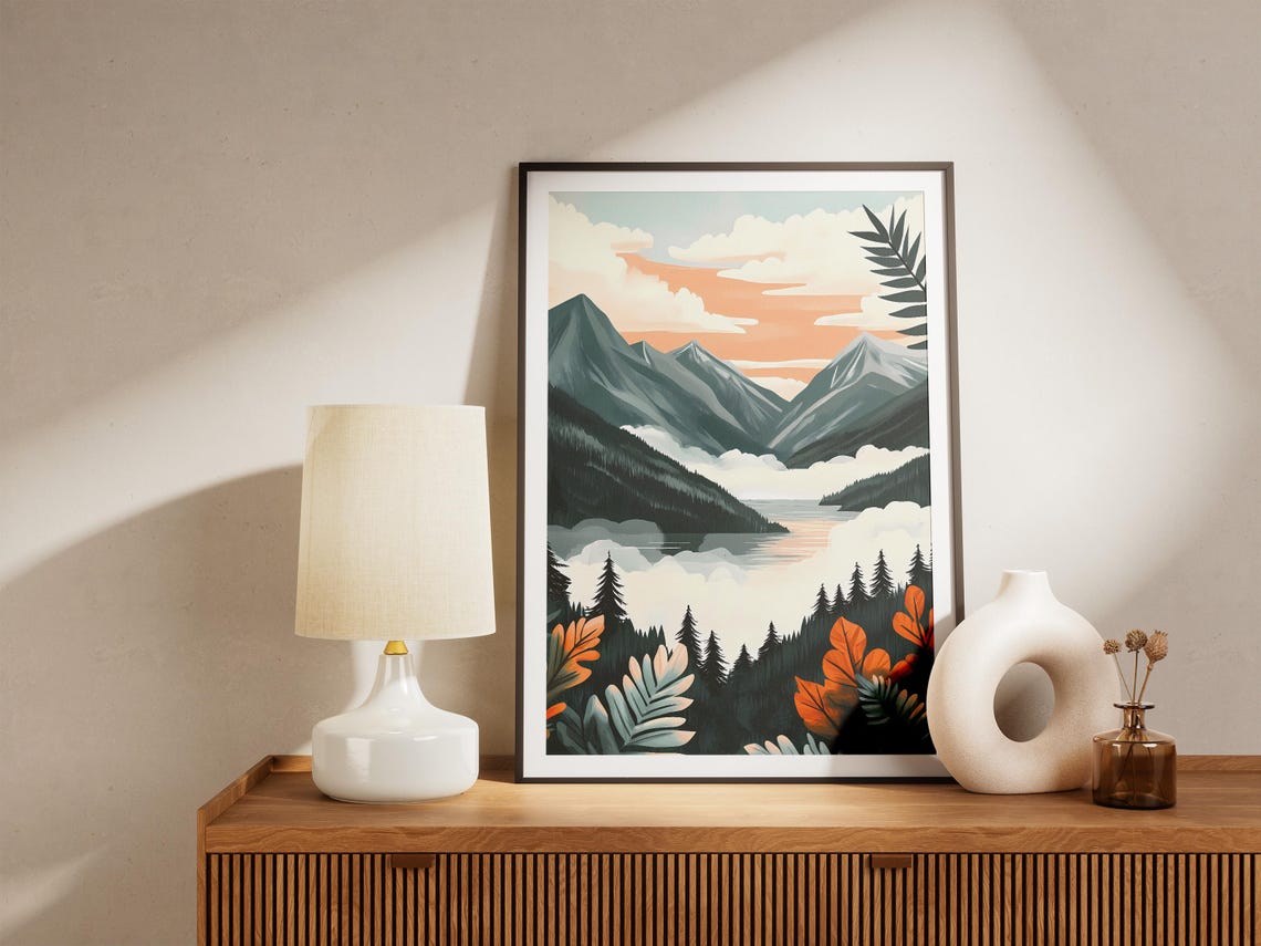 Misty Mountain Lake Clouds Autumn Leaves Dramatic Scene Poster - Image 5