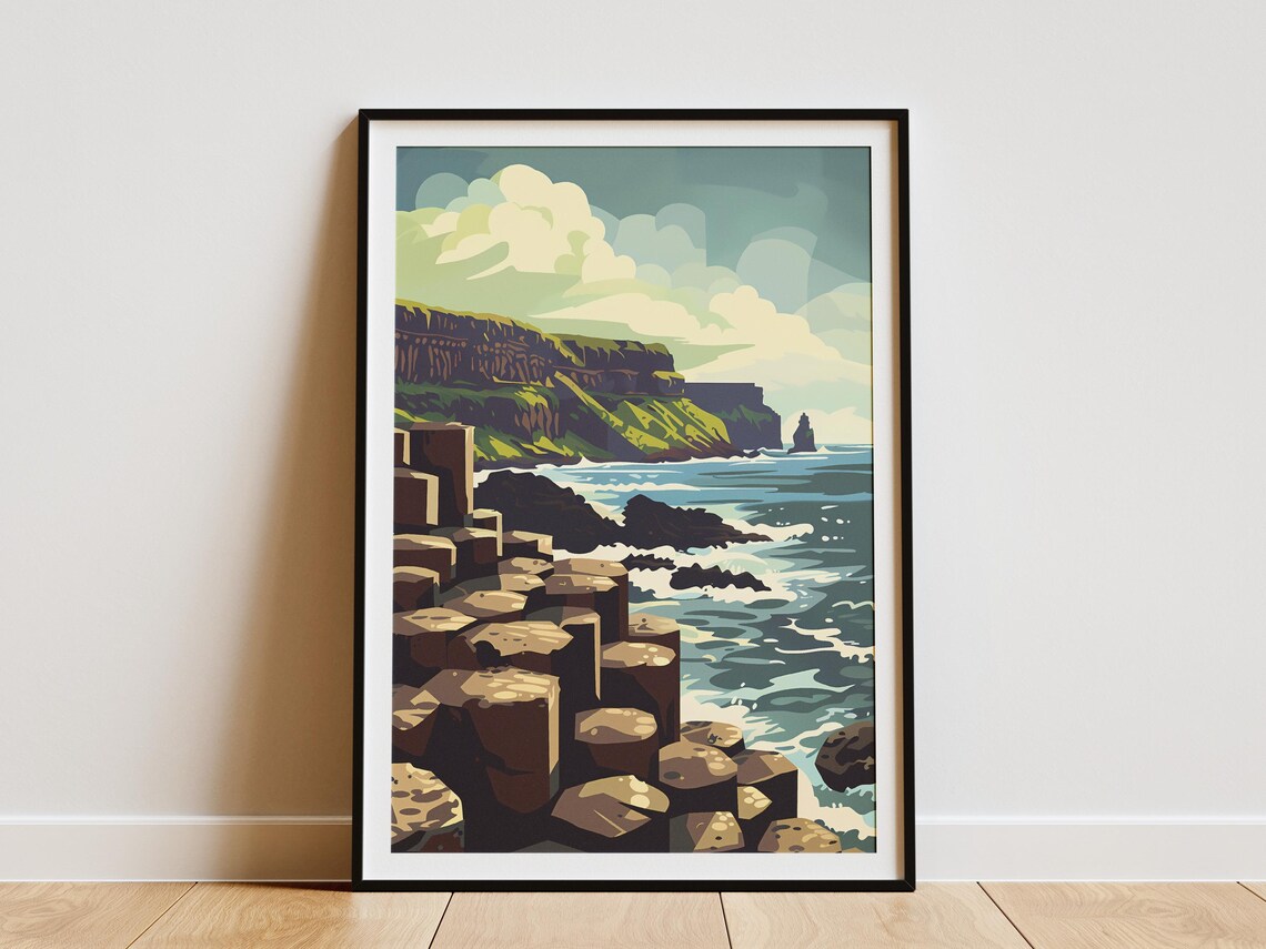 Giants Causeway Ireland Travel Poster, Minimalist