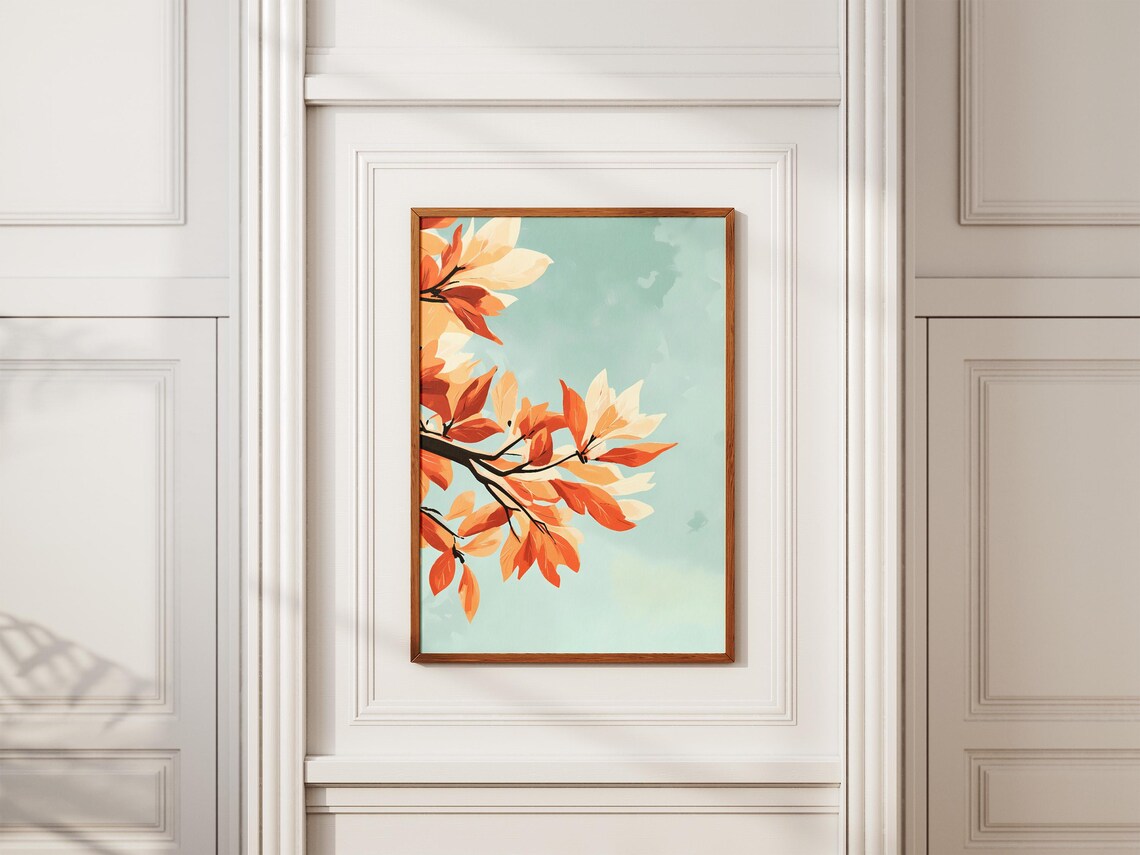 Autumn Magnolia Branch Botanical Watercolor Minimalist Art Poster - Image 2