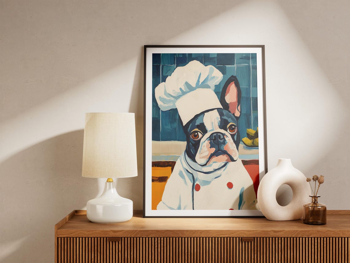French Bulldog Chef Painting Cute Dog Kitchen Decor Sunny Poster - Image 4
