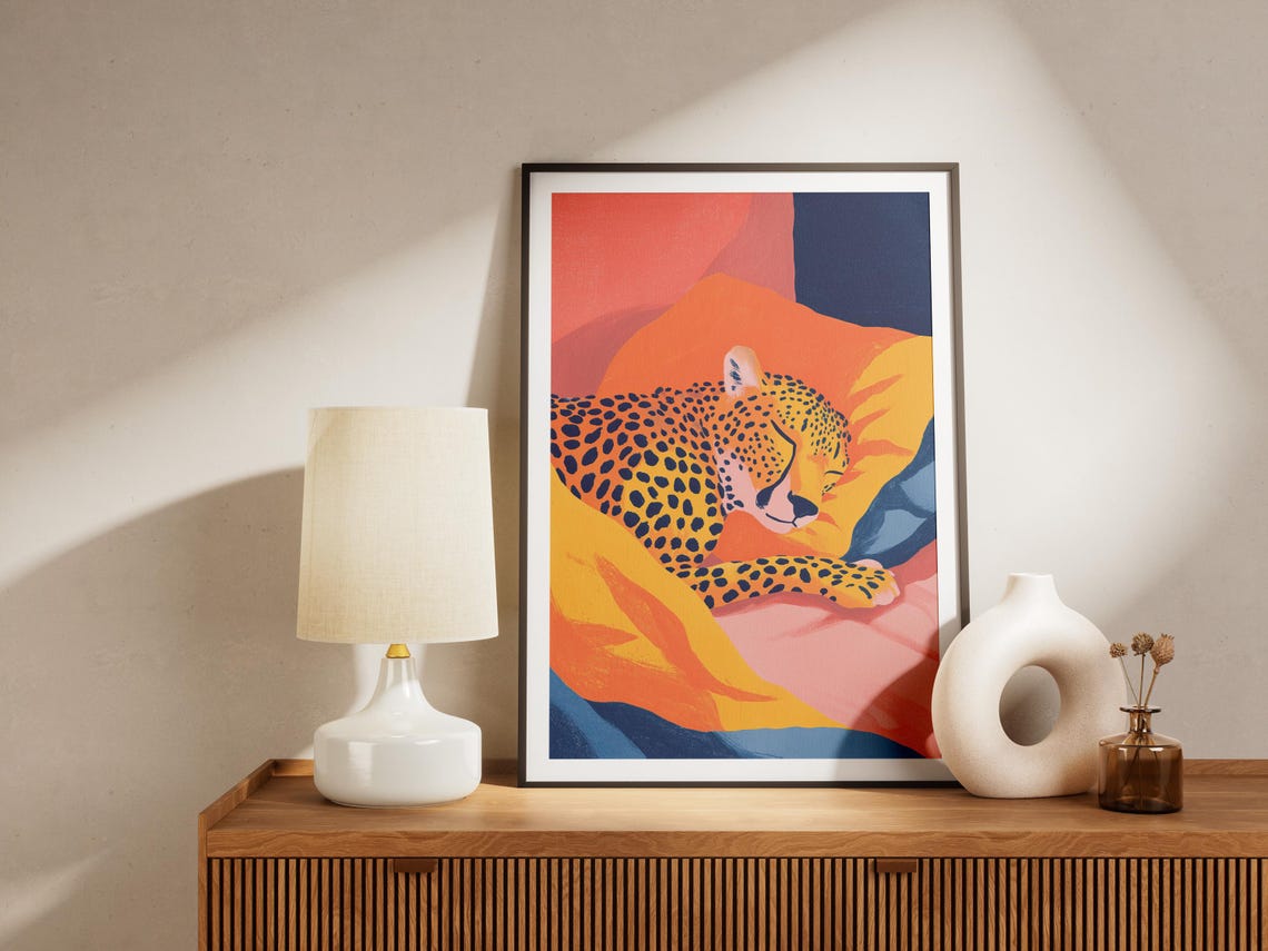 Cheetah Sleeping Among Colorful Abstract Shapes Modern Art Poster - Image 4