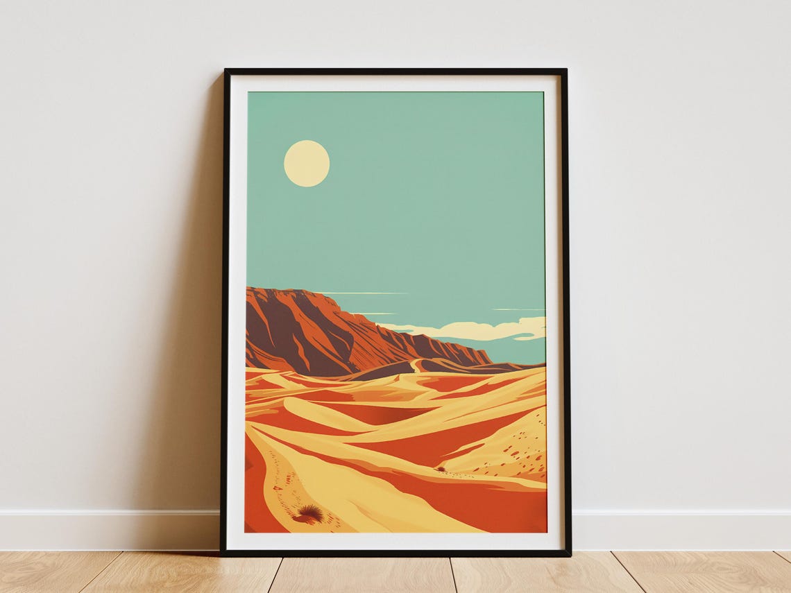 Saudi Arabia Sand Dunes Moon Mid Century Modern Desert Poster