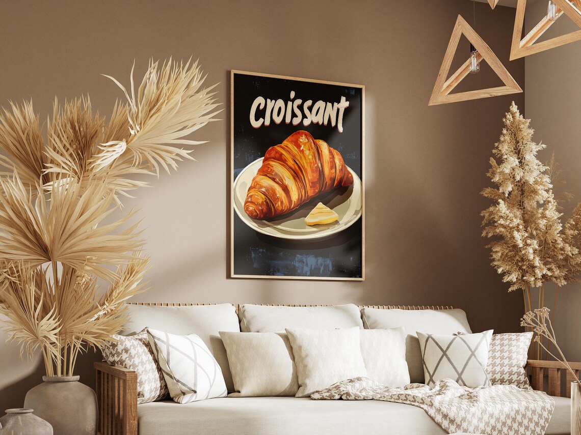 Buttery Croissant Golden French Bakery Cafe Food Illustration Poster - Image 3