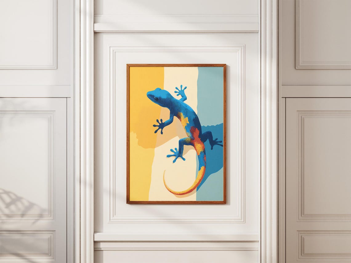 Blue Gecko Lizard Pop Art On Bold Yellow And Teal Blocks Poster - Image 2