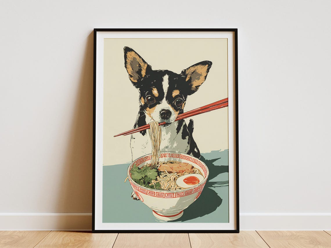 Chihuahua Eating Ramen With Chopsticks Japanese Pop Art Poster