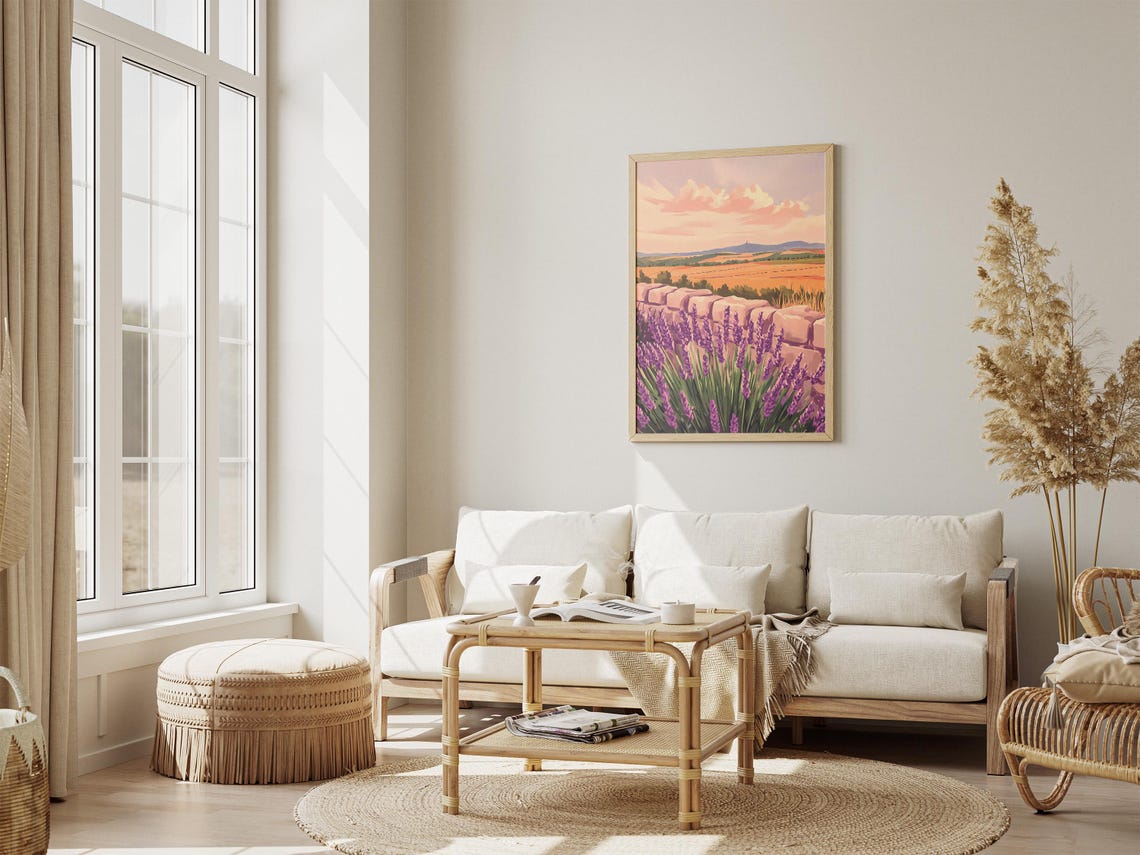 Lavender Field And Stone Wall At Sunset Countryside Scene Poster - Image 4