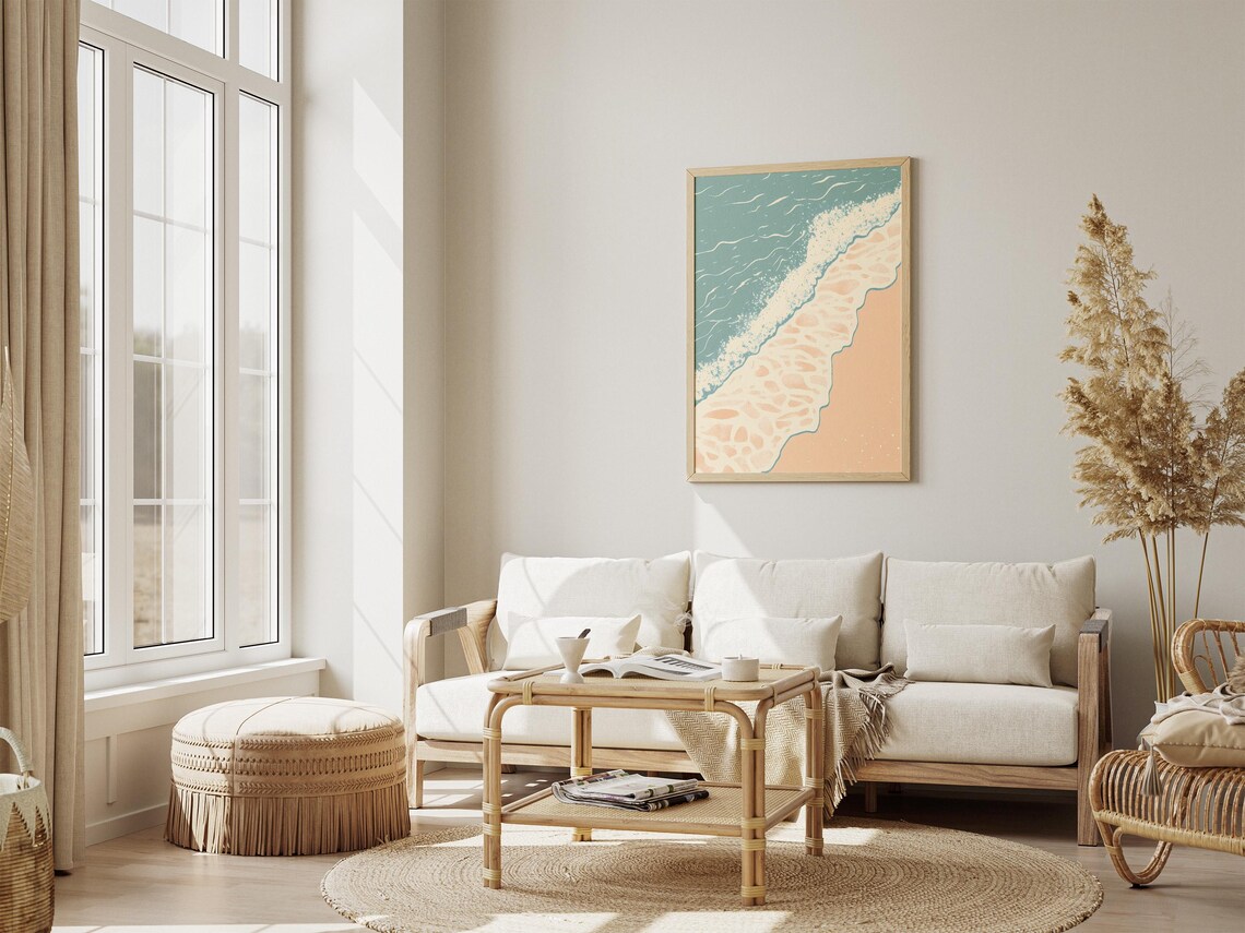 Minimalist Aerial Ocean Wave Shoreline Beach Illustration Poster - Image 4