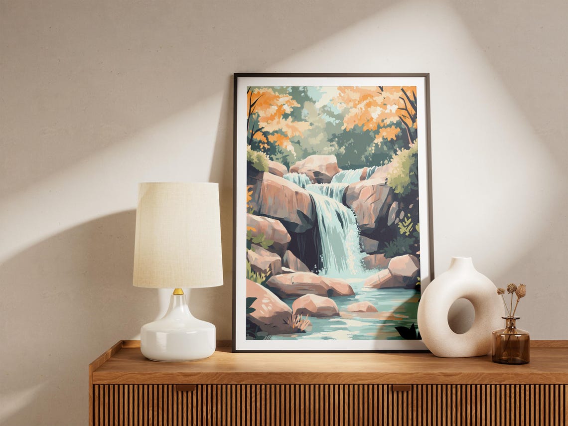 Forest Waterfall Cascading Over Rocks in an Autumn Wood Poster - Image 5
