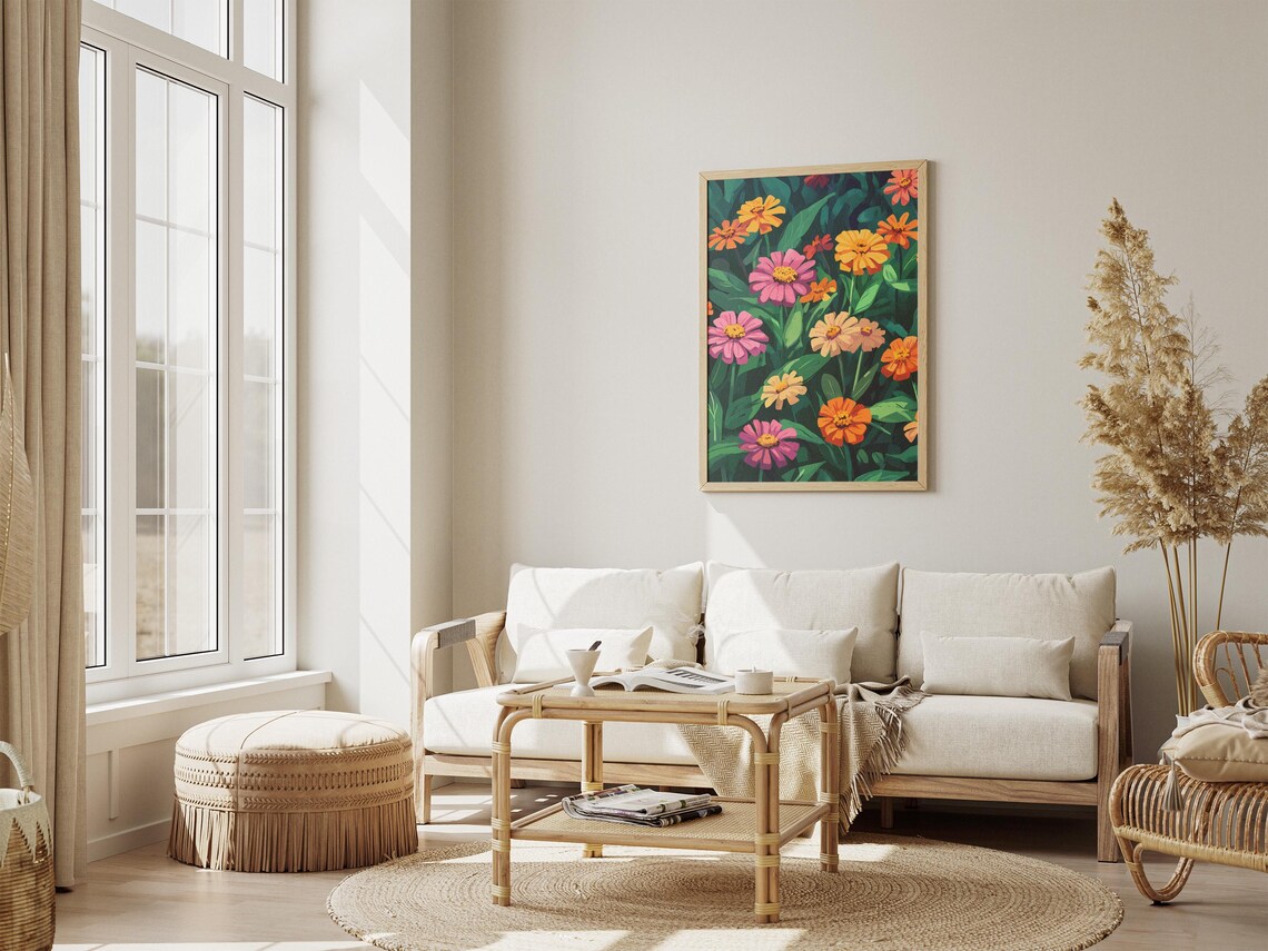 Vibrant Zinnia Garden Pink Orange Summer Blooms Floral Poster - Image 4