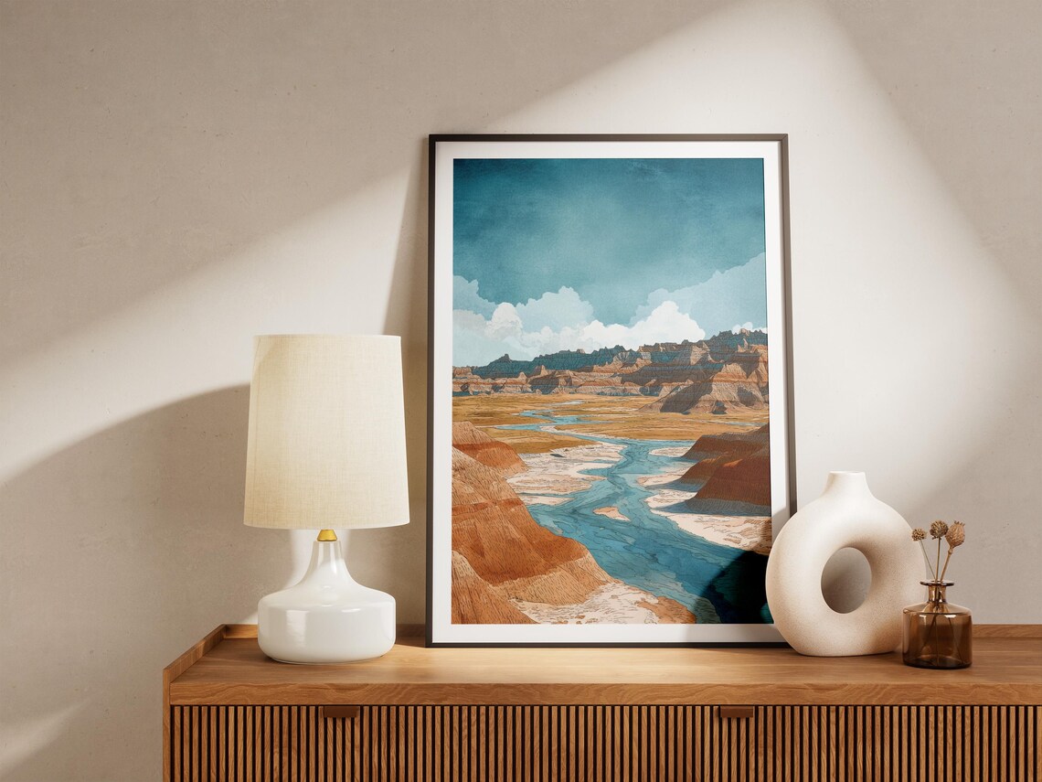 Badlands National Park South Dakota Watercolor Desert Art Poster - Image 4