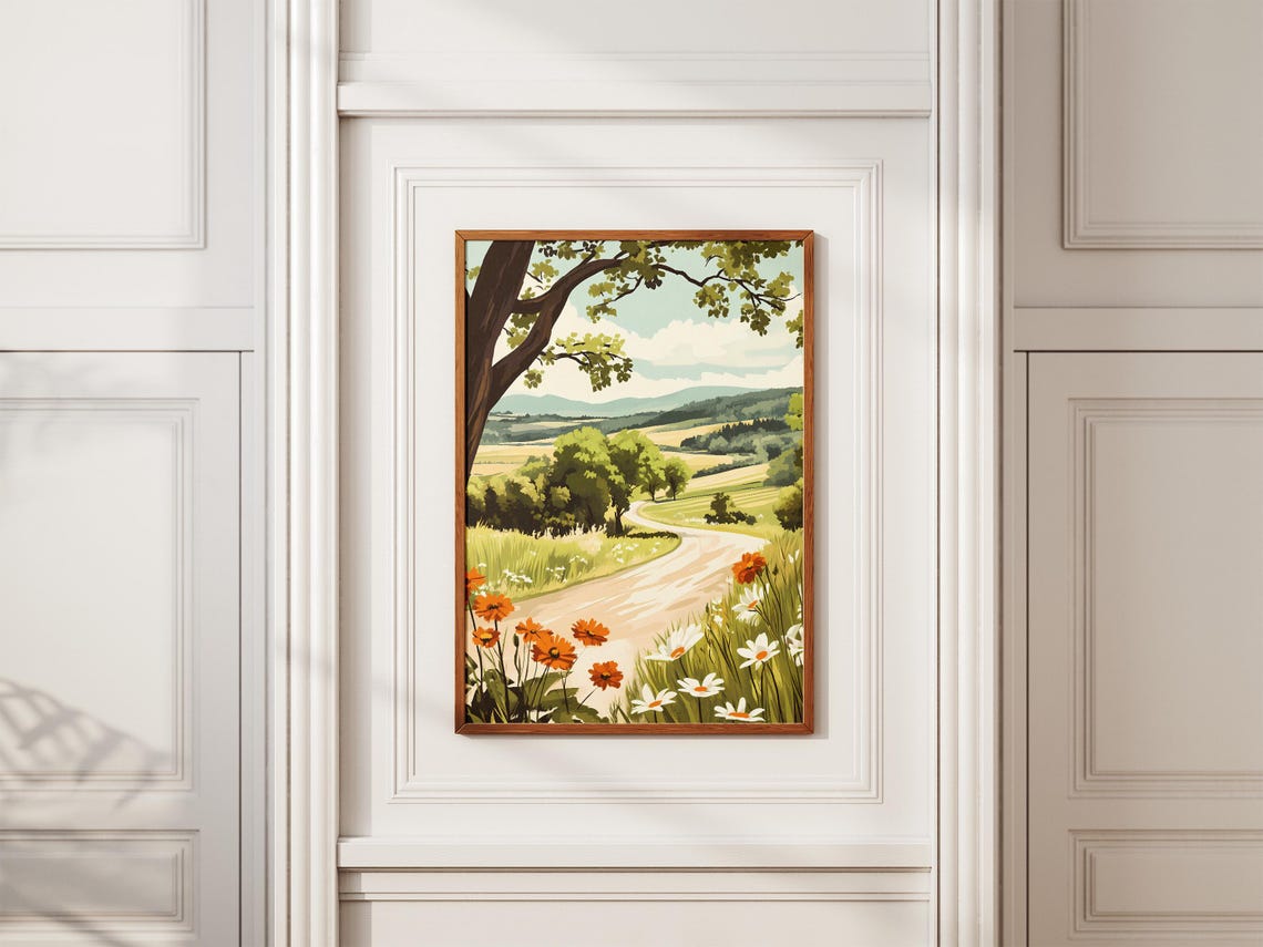 Winding Country Road Through Green Summer Fields Landscape Poster - Image 2