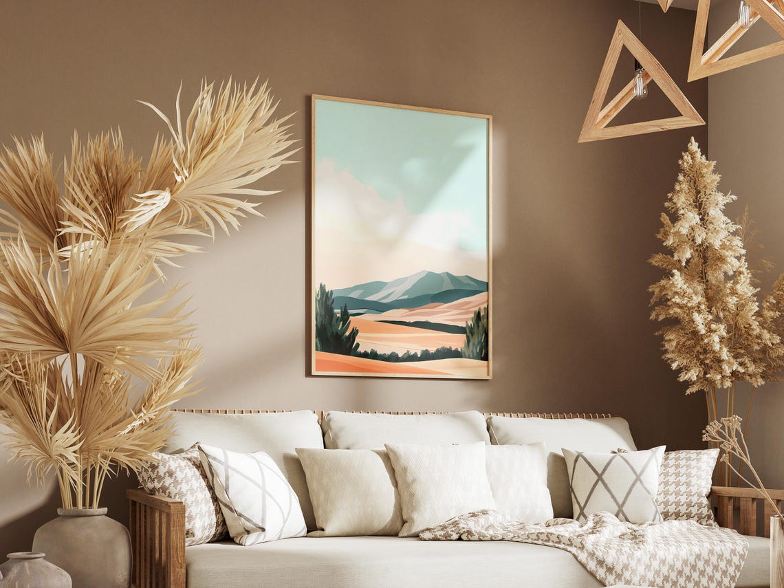 Abstract Peach And Teal Rolling Hills Minimalist Landscape Poster - Image 3