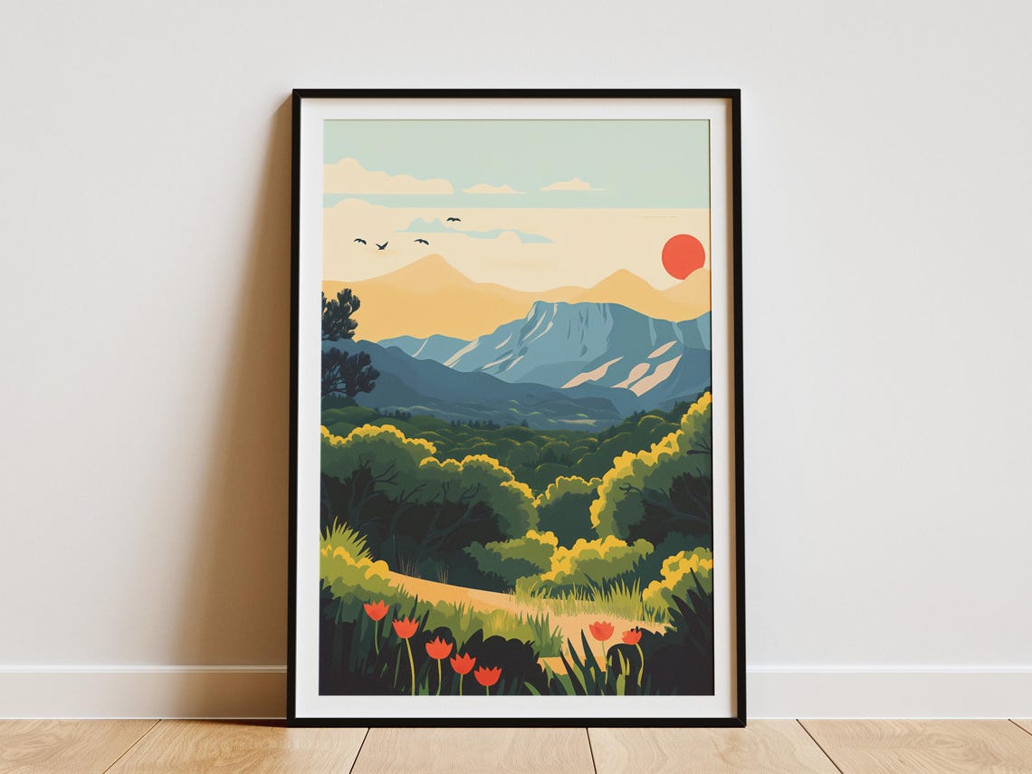 Garajonay National Park Red Sun Cliffs Wildflowers Bloom Poster