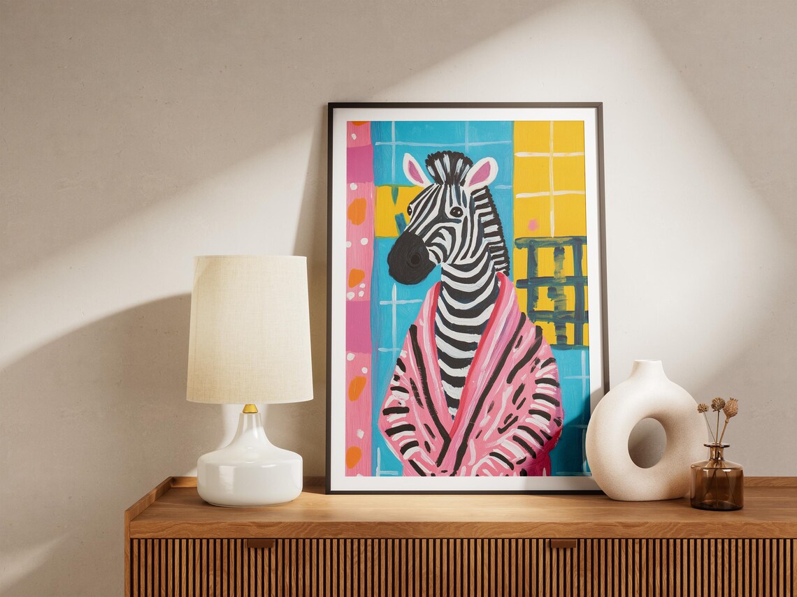 Zebra in Pink Bathrobe Colorful Mosaic Tile Bathroom Fun Poster - Image 5