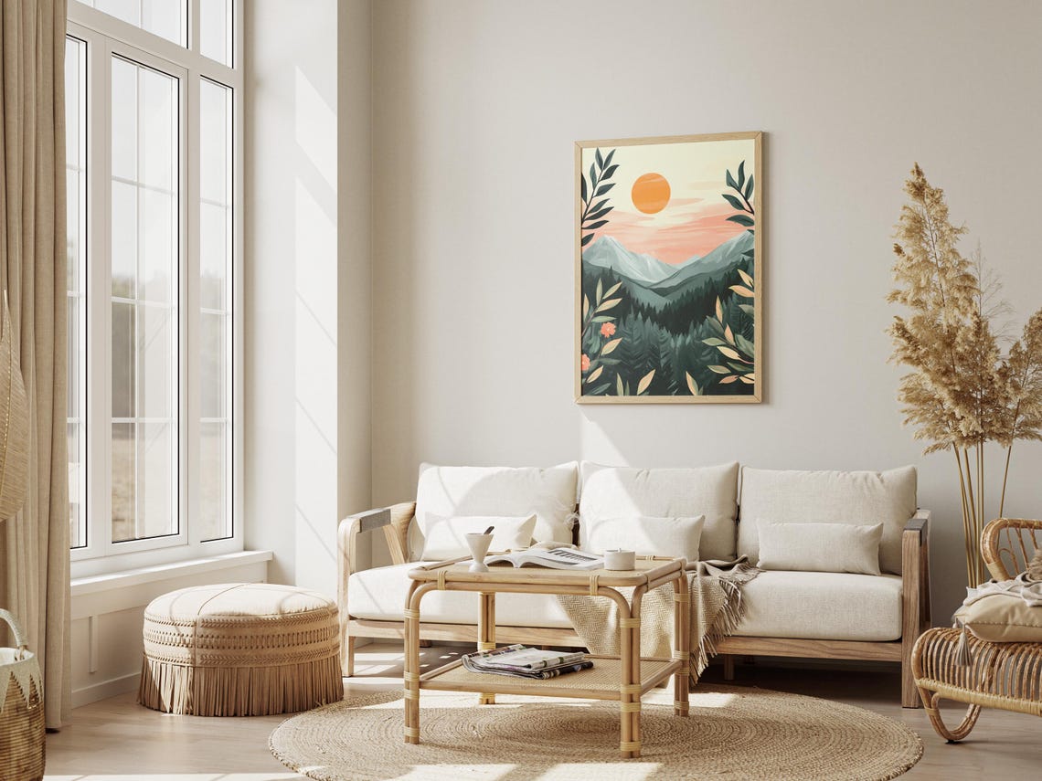 Sunrise Mountain Forest Poster, Minimalist Nature Art Print - Image 3
