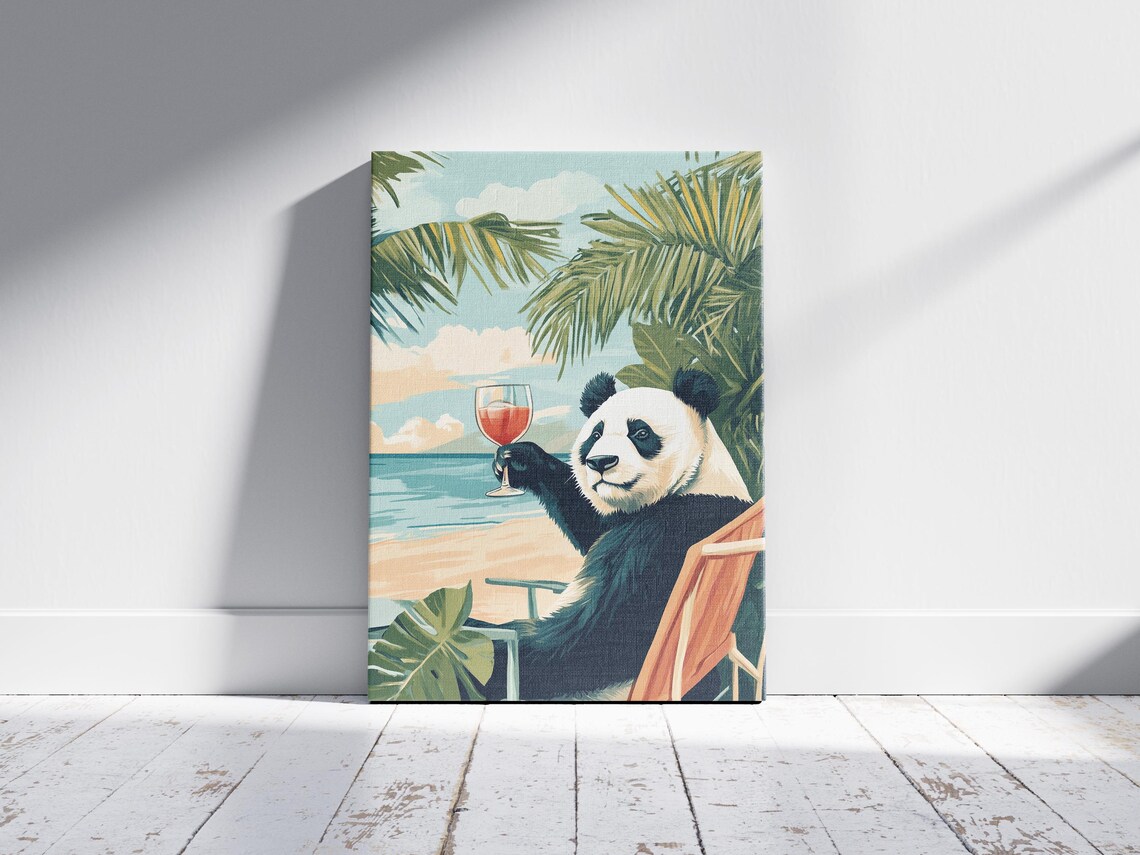 Panda Beach Chair Cocktail Palm Trees Relaxing Tropical Poster - Image 2