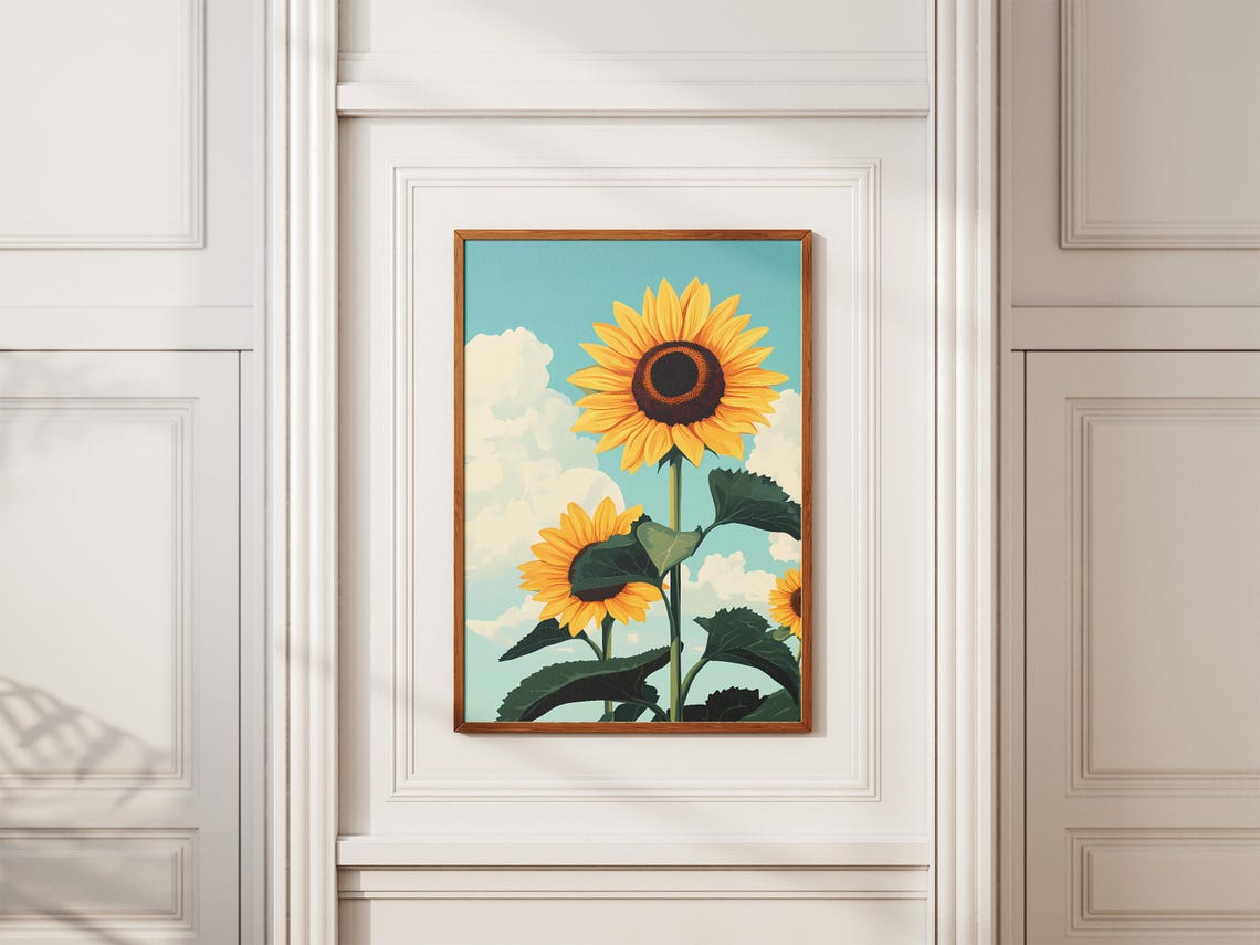 Single Tall Sunflower Under Turquoise Sky Poster Cloud Bloom - Image 2