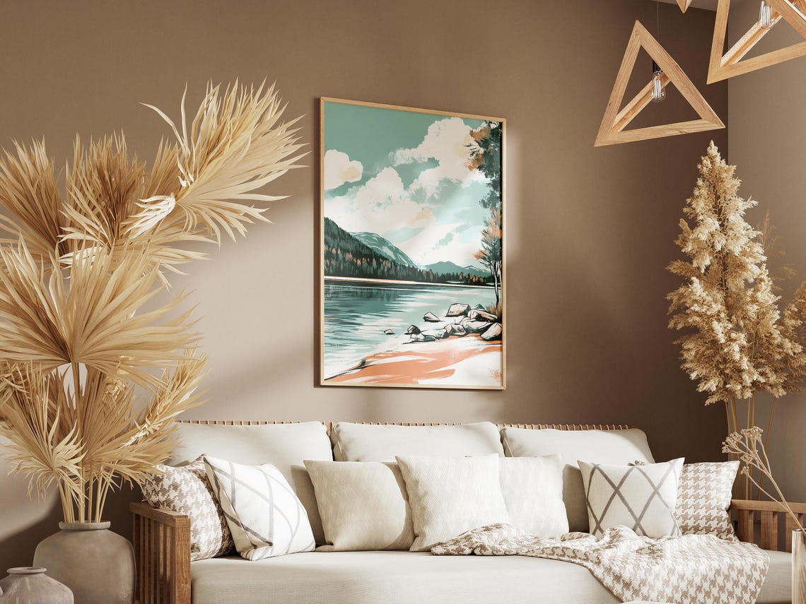 Lake Poster Peaceful Lake Poster Nature Art Print Landscape Wall Art Calm Lake Scene Modern Lake Print Abstract Lake Green Lake Poster - Image 3