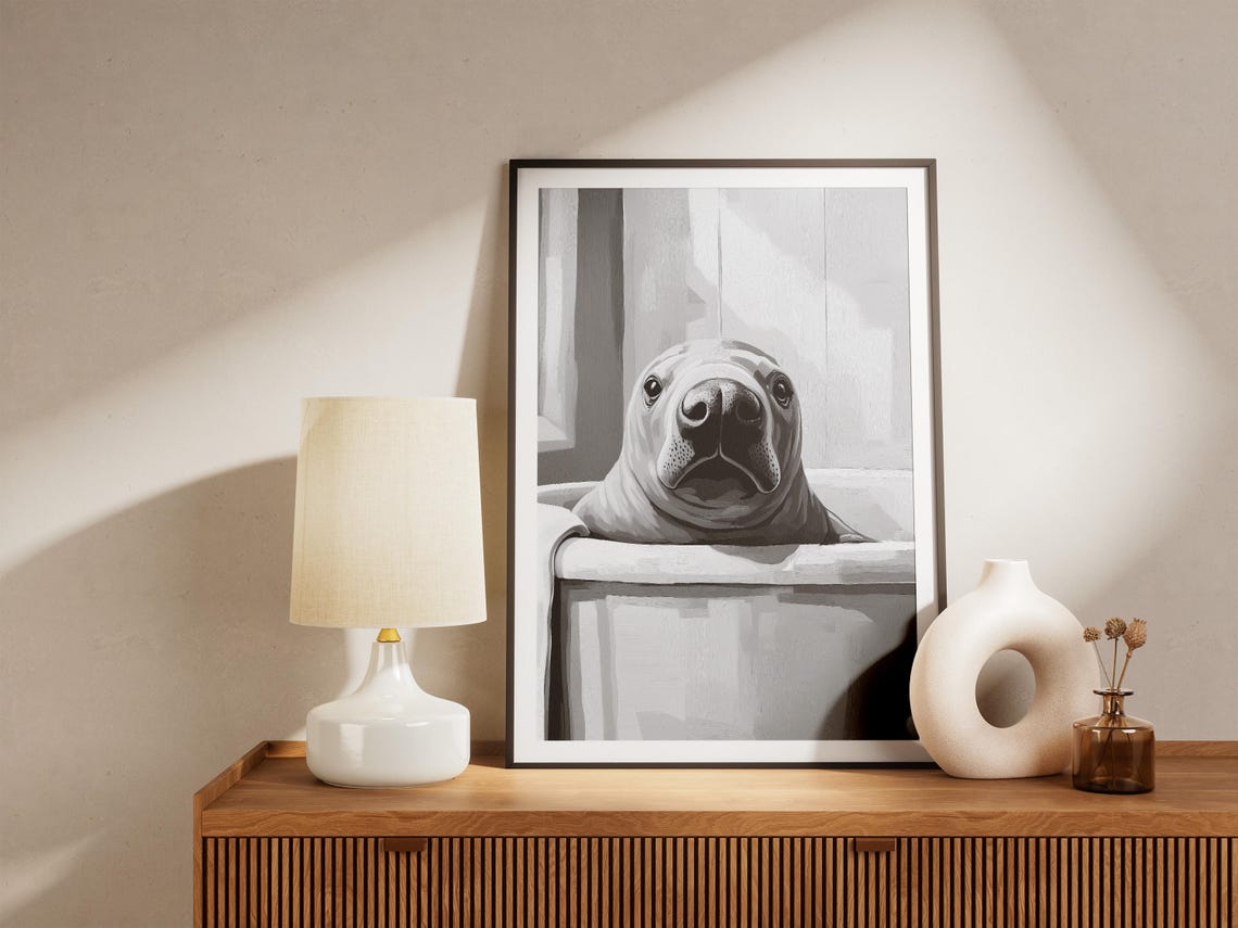 Manatee In Bathtub Poster Funny Sea Cow Bathroom Wall Decor Art - Image 4