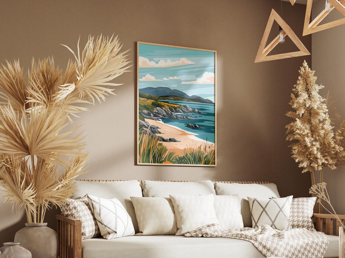 Ring Of Kerry Ireland Landscape Poster Coastal Beach Irish Sea Nature Art Print Travel Poster Irish Landscape Illustration - Image 3