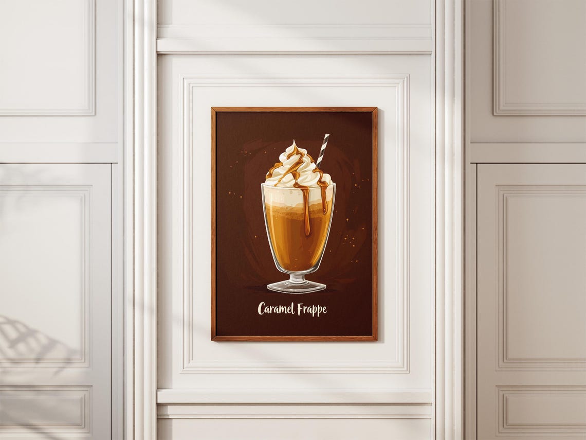 Caramel Frappe Whipped Cream Drizzle Dark Chocolate Cafe Poster - Image 2