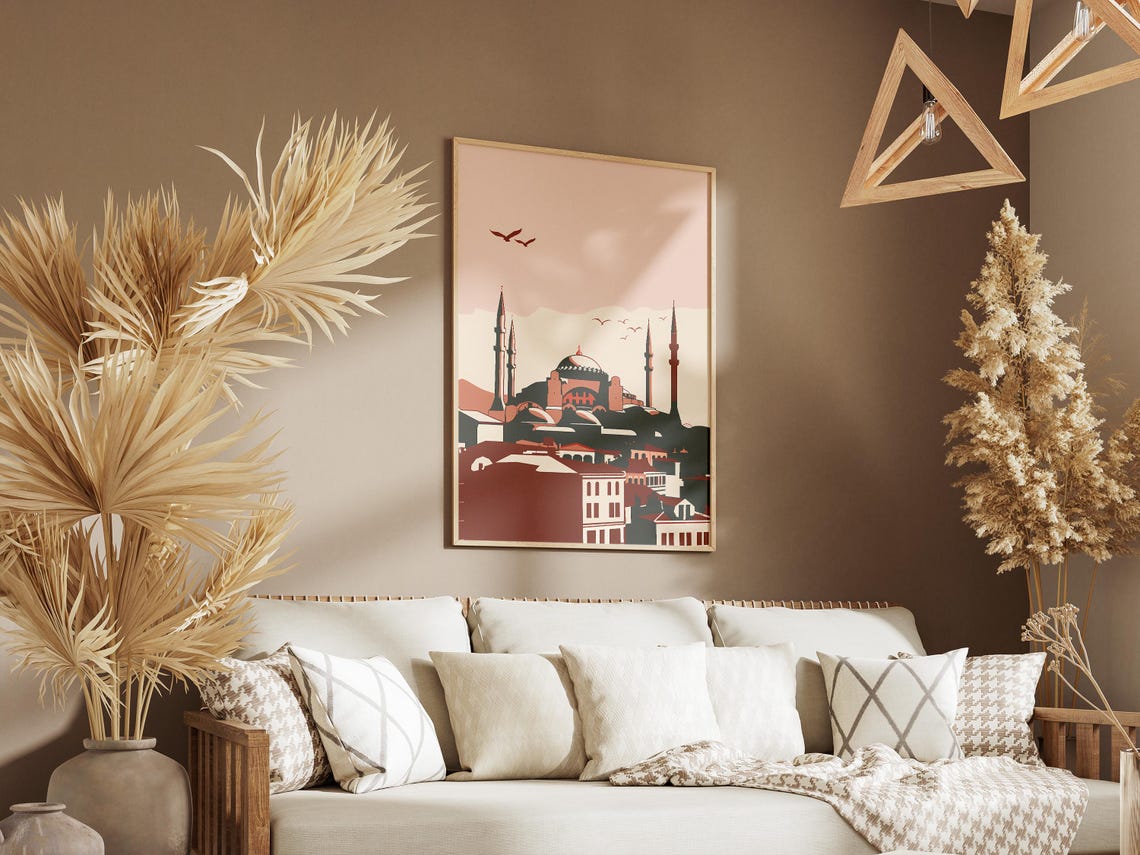 Hagia Sophia Mosque with Four Minarets in Terracotta Tones Poster - Image 3