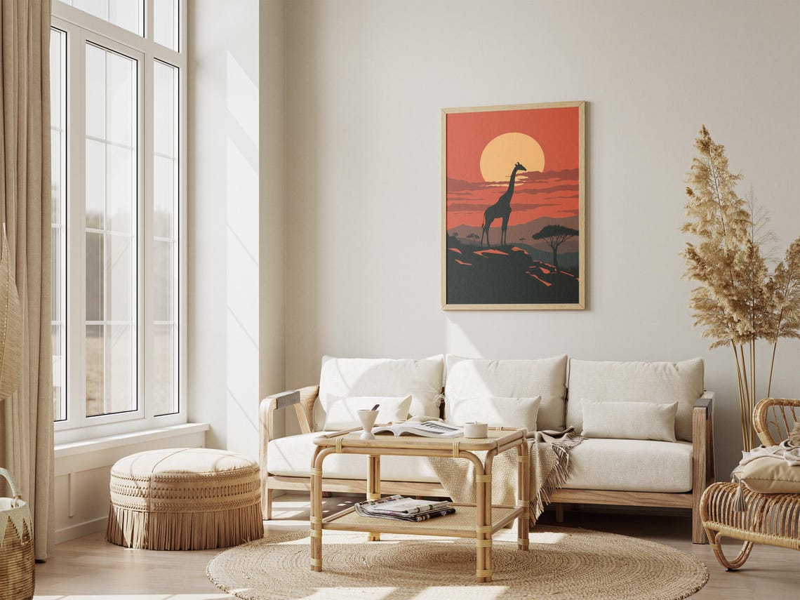 African Safari Sunset Giraffe Silhouette with Orange Sun Poster - Image 4