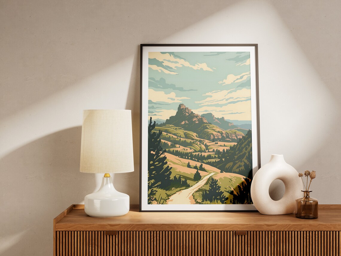 Winding Green Valley Road to Rocky Peak Vintage Landscape Poster - Image 2