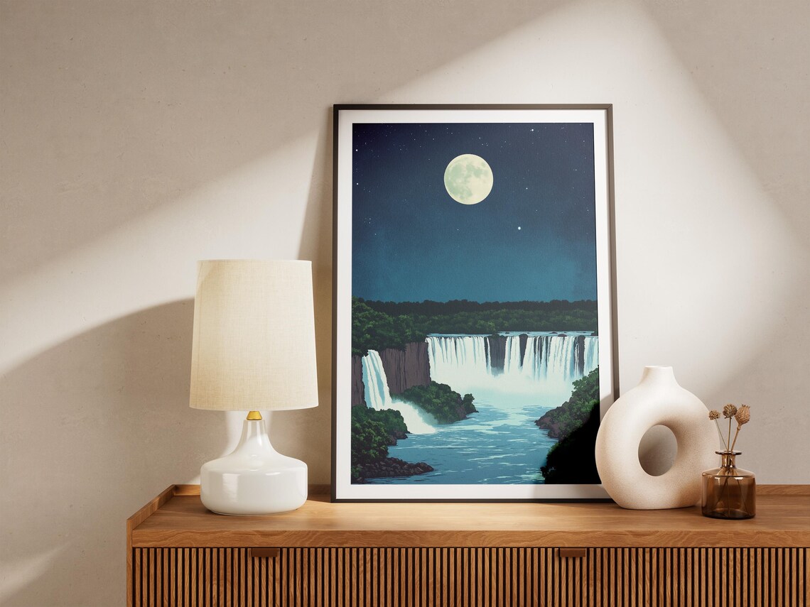 Iguazu Falls Argentina Brazil Moonlit Night Vintage Travel Poster - Image 4