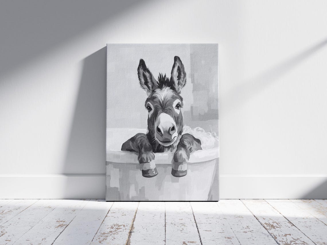 Donkey In A Bubble Bath Black And White Rustic Farmhouse Poster - Image 2