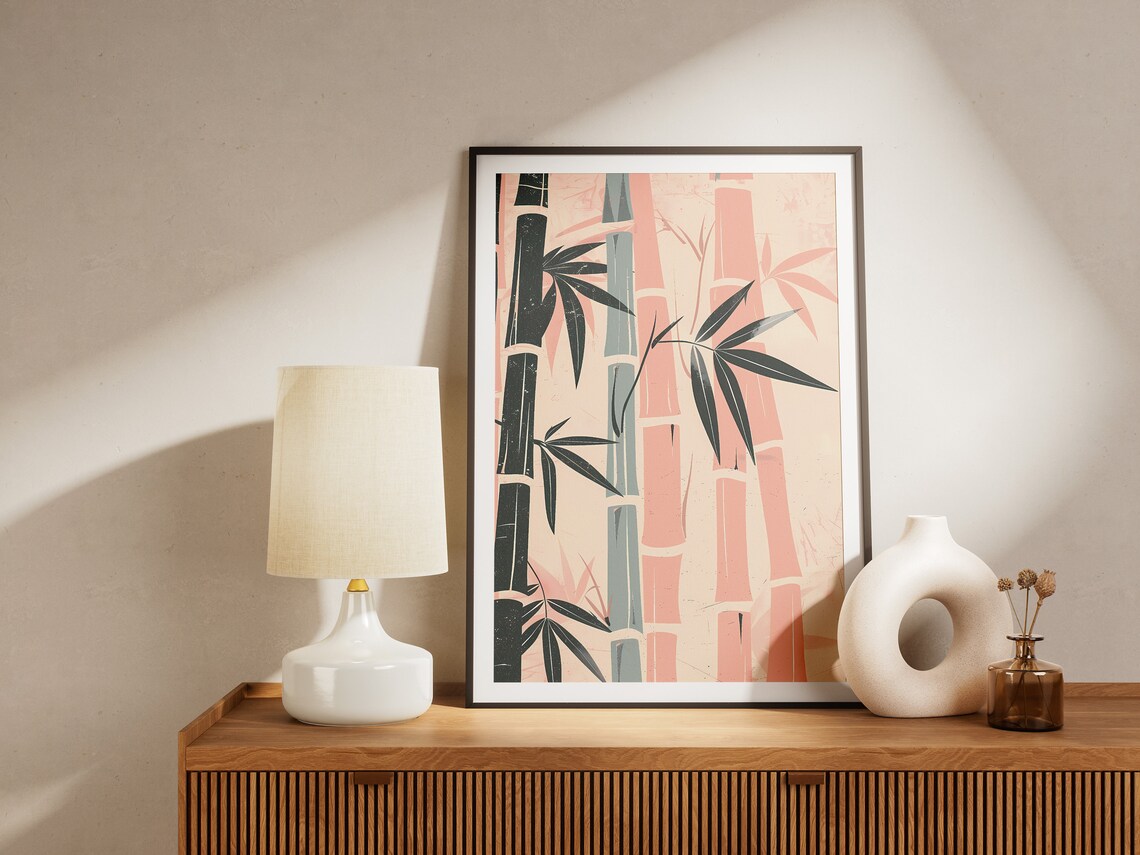Pink Bamboo Forest Stalks Zen Calm Minimalist Botanical Poster - Image 2