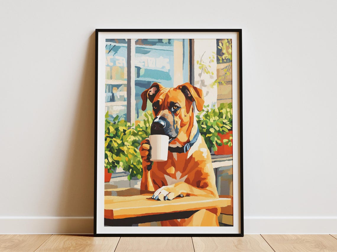 Great Dane Coffee Poster Funny Dog Cafe Wall Decor Animal Gift