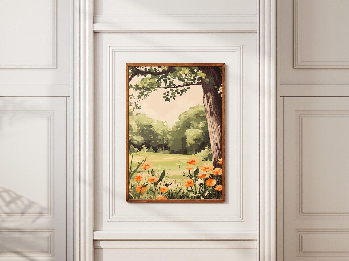 Orange Flowers Meadow Summer Botanical Poster Art Print - Image 2