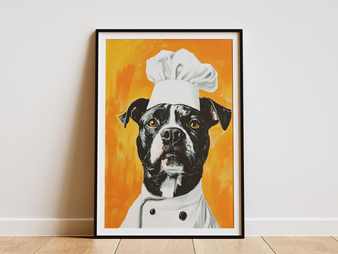 Staffordshire Terrier Chef Poster Funny Dog Print Kitchen Art Quirky Lover Gift