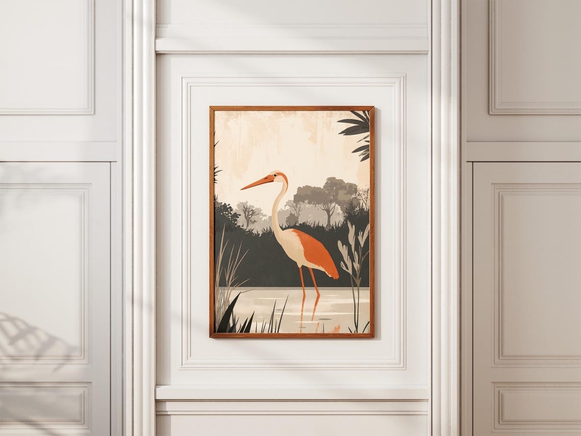 Keoladeo National Park Orange Wading Bird Wetland Art Poster - Image 2