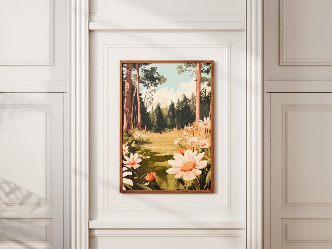 Pink And White Daisies Blooming Along Forest Pond Spring Poster - Image 2