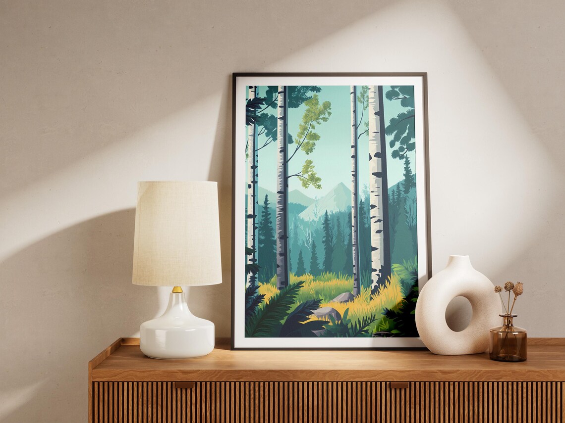 Komi Forest Russia Birch Trees Sunlit Mountain Meadow Poster - Image 5