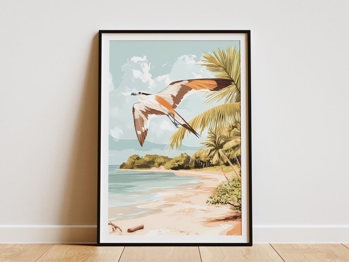 Swallow Tailed Kite Soaring Above Tropical Beach Palm Poster