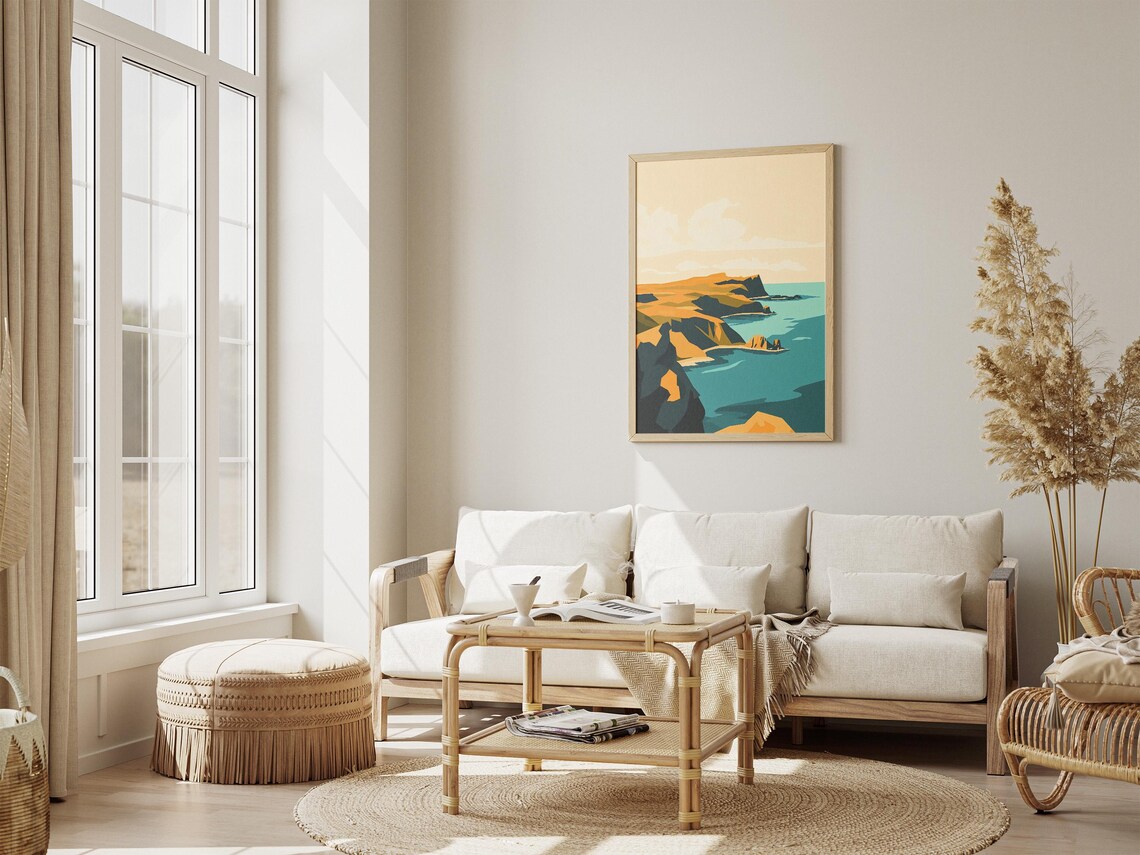 South Georgia Island Golden Cliffs Teal Ocean Minimalist Poster - Image 4