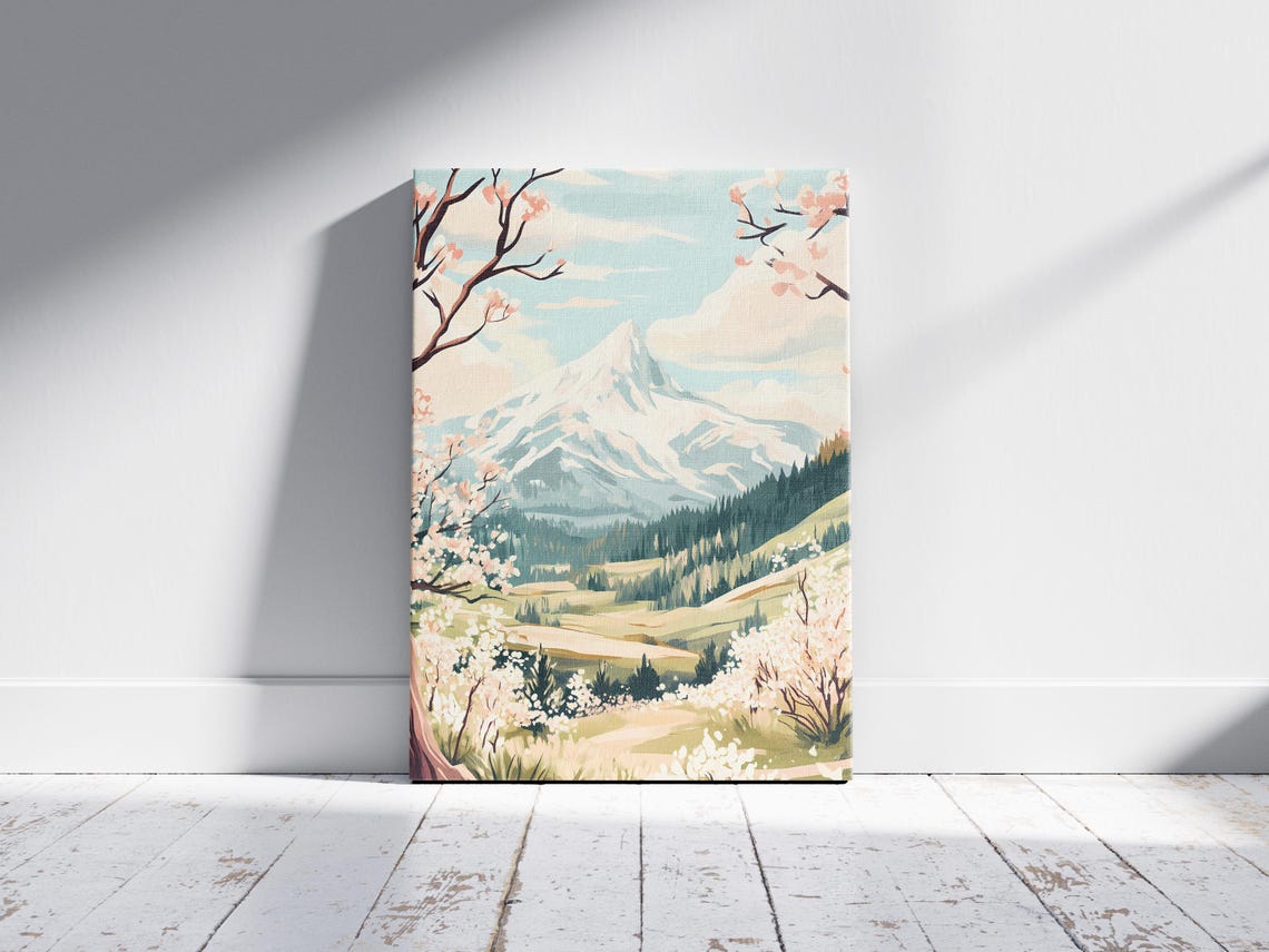 Mountain Spring Landscape Posternature Art Printfloral Decorhome Decorblooming Flowersspringtime Decorwall Artmountain Viewspring - Image 2