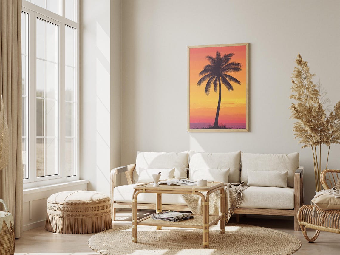 Tropical Palm Tree Silhouette Against a Vivid Orange Sunset Poster - Image 4