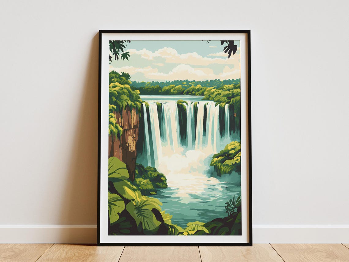 Iguazu Falls Brazil Argentina Wide Waterfall Lush Jungle Travel Poster