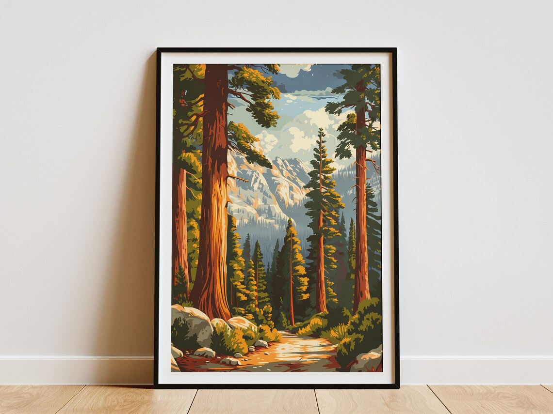 Sequoia National Park Vintage Travel Redwood Forest Trail Poster