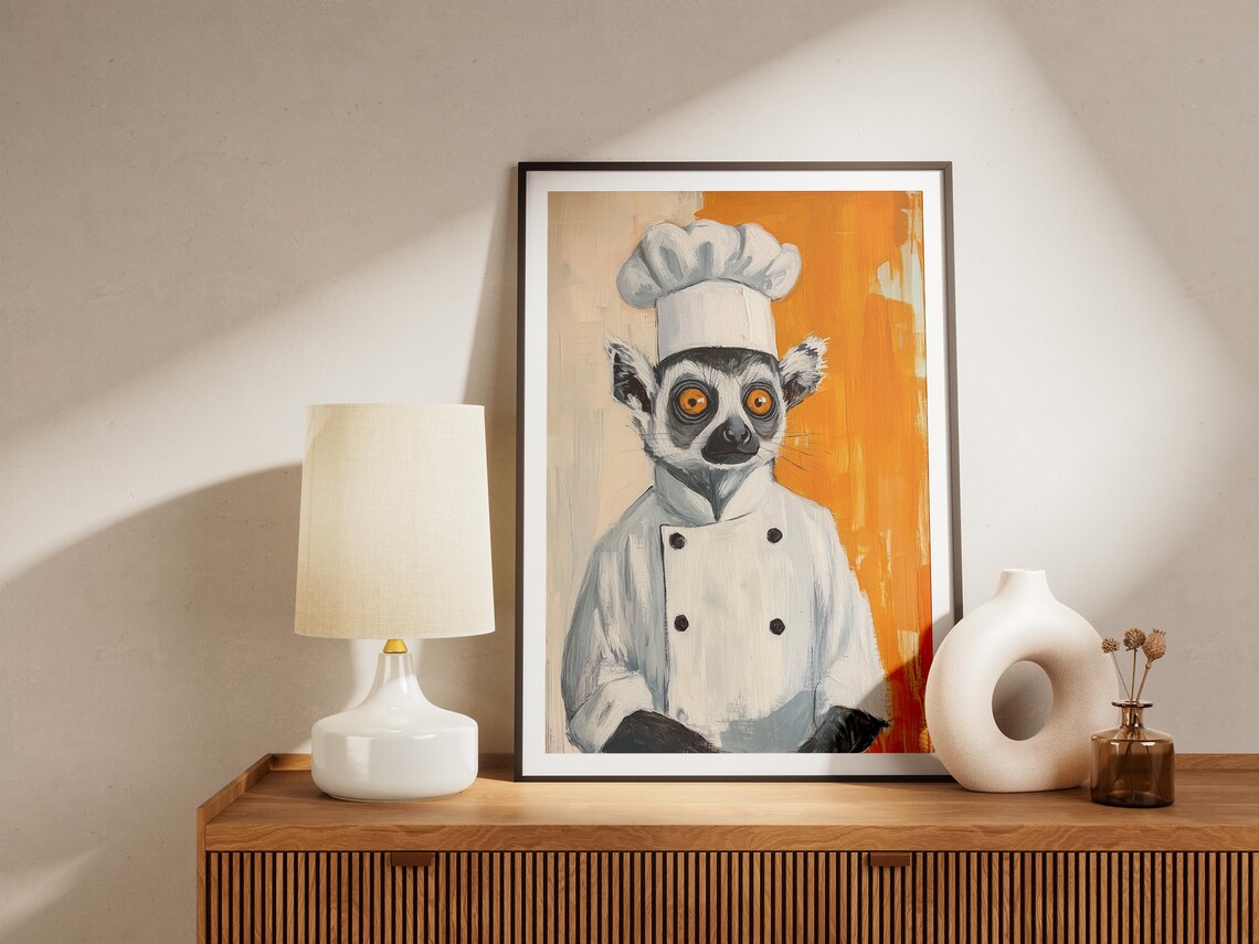 Lemur Chef Portrait Funny Colorful Animal Kitchen Decor Poster - Image 4