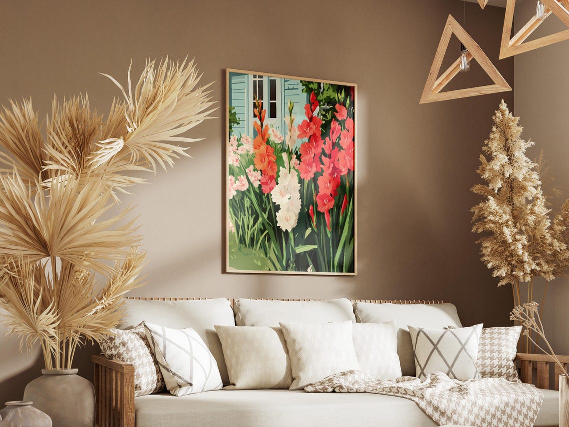 Gladiolus Garden Red Orange White Summer Blooms Cottage Poster - Image 3